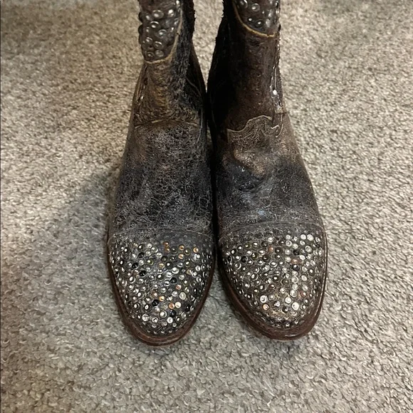 Frye Studded Star Distressed Leather Western Cowboy Boots Brown Size 5 - Picture 2 of 10